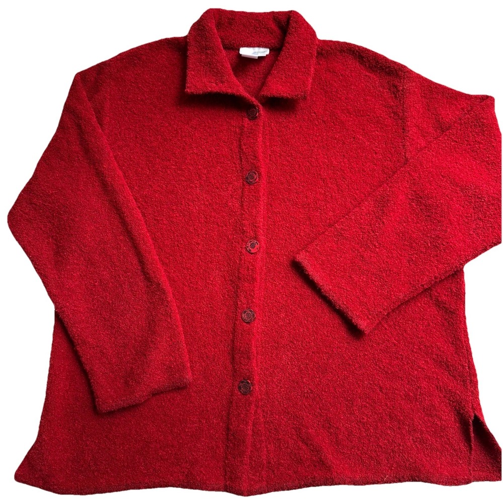 Coldwater Creek Womens Wool Blend Jacket Cardigan Red Button Size 1X